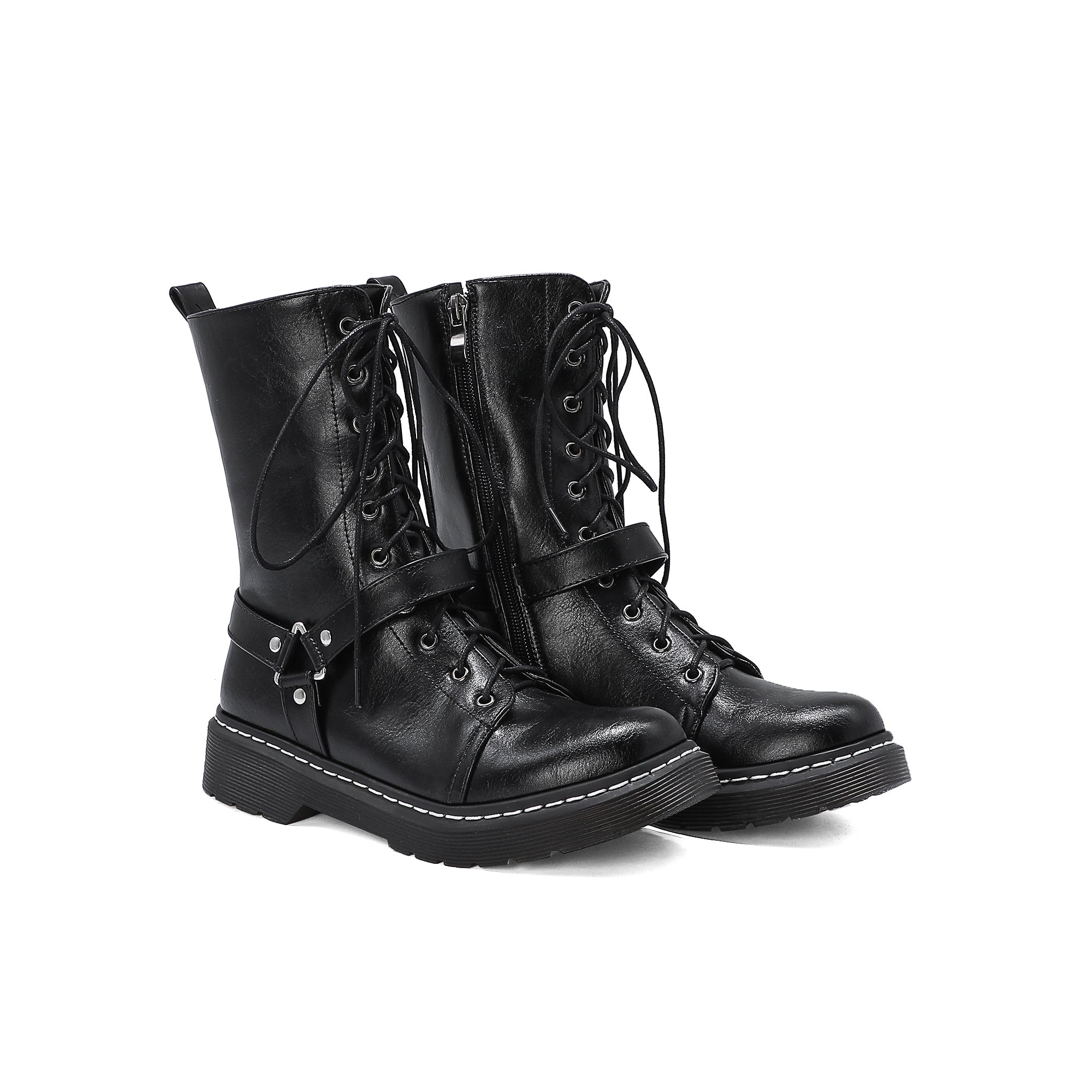 Bigsizeheels Vintage black decorated Martin boots - Black freeshipping - bigsizeheel®-size5-size15 -All Plus Sizes Available!