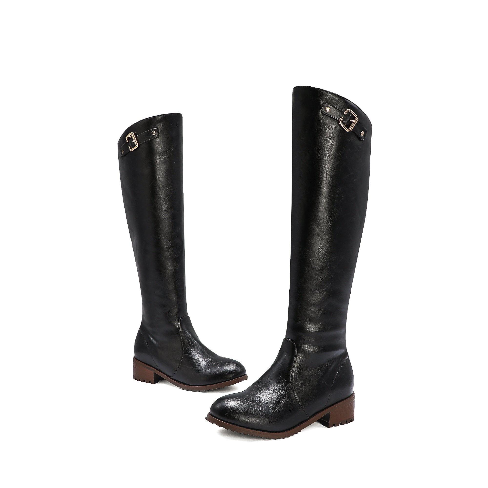 Bigsizeheels Black embellished retro round toe boots - Black freeshipping - bigsizeheel®-size5-size15 -All Plus Sizes Available!
