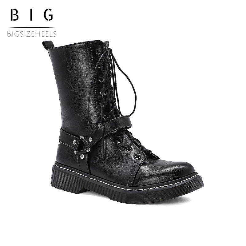 Bigsizeheels Vintage black decorated Martin boots - Black freeshipping - bigsizeheel®-size5-size15 -All Plus Sizes Available!