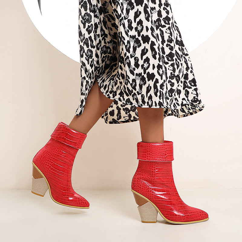 Bigsizeheels Stylish Pointed Toe Slip-On Western Boots - Red freeshipping - bigsizeheel®-size5-size15 -All Plus Sizes Available!