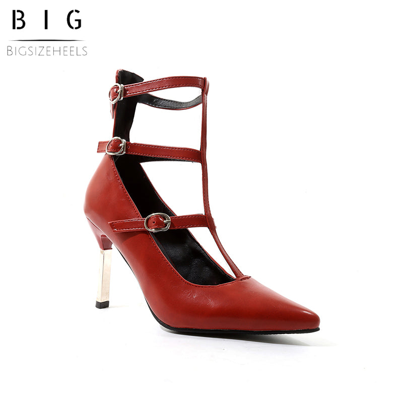 Bigsizeheels Stilettos with hollow pointed toes and chrome plating - Red freeshipping - bigsizeheel®-size5-size15 -All Plus Sizes Available!