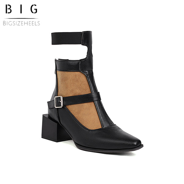 Bigsizeheels Asxl magazine square toe leather ankle boots - Brown freeshipping - bigsizeheel®-size5-size15 -All Plus Sizes Available!