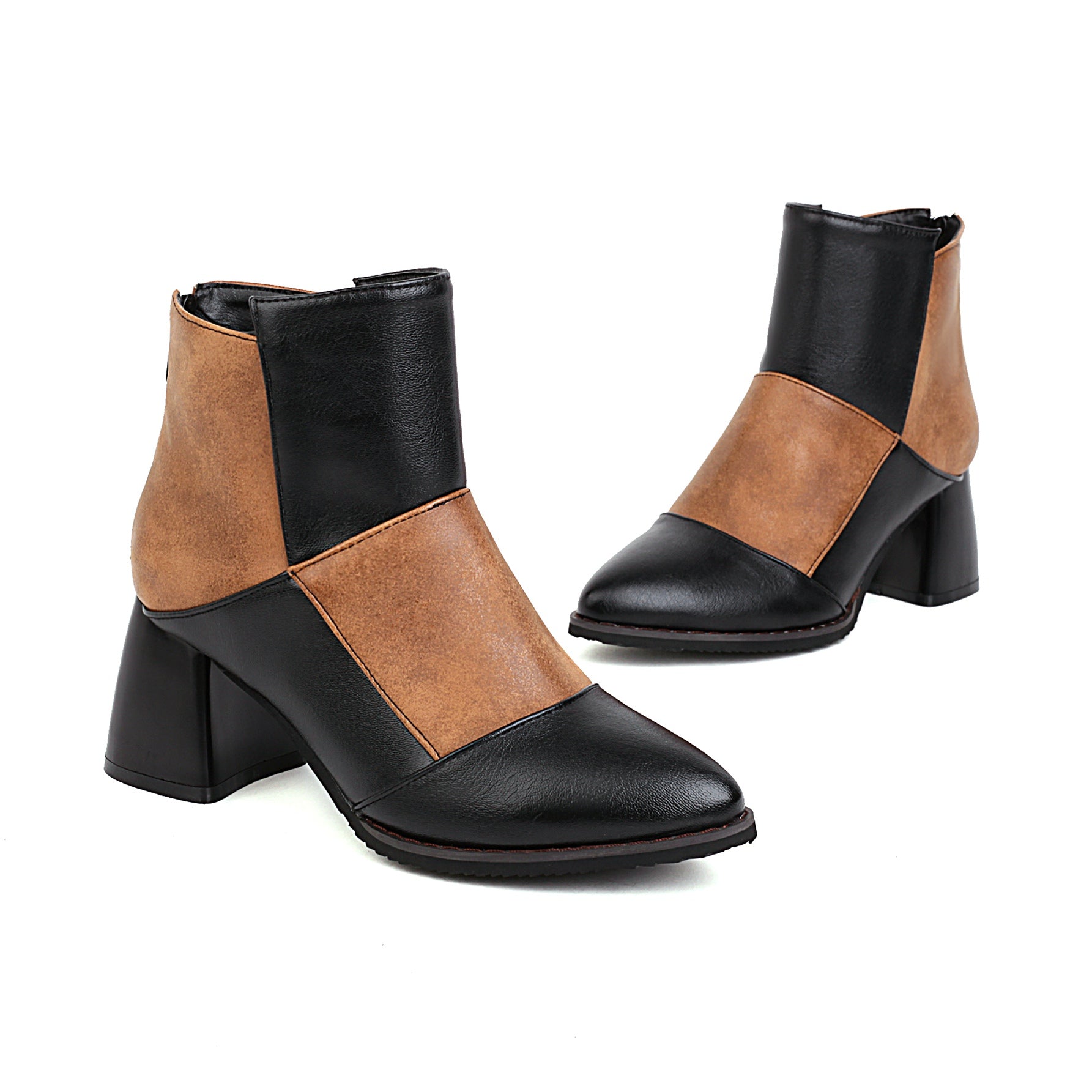 Bigsizeheels Retro thick heel Ankle Boots - Brown freeshipping - bigsizeheel®-size5-size15 -All Plus Sizes Available!