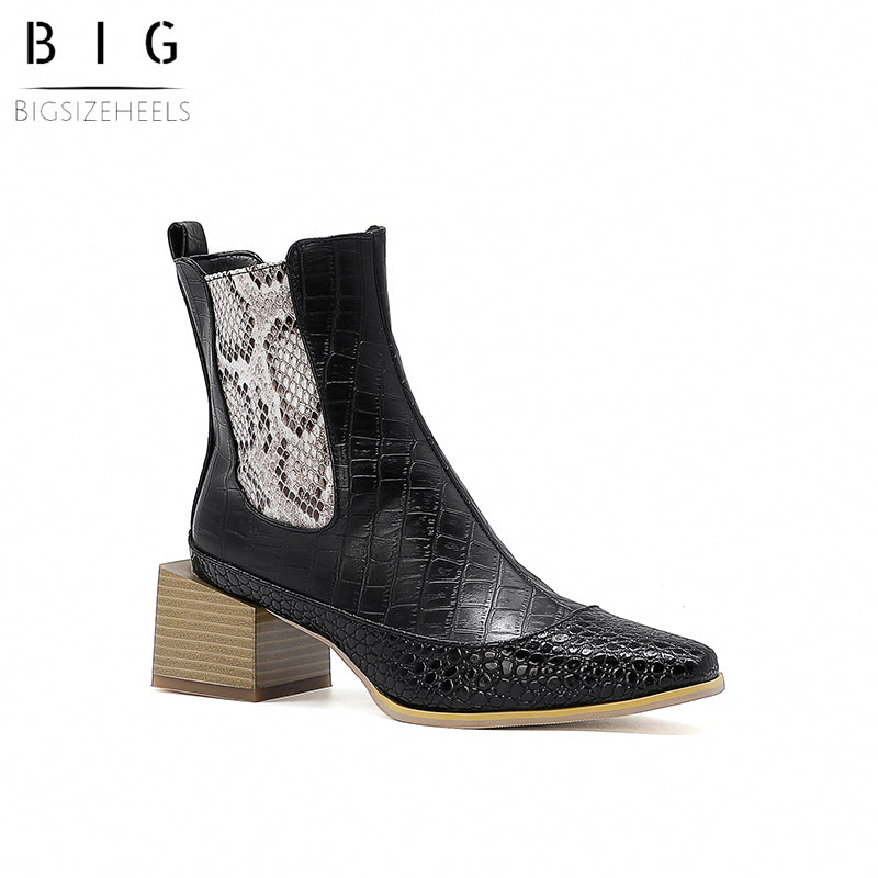 Bigsizeheels Vintage patchwork Chelsea boots - Black freeshipping - bigsizeheel®-size5-size15 -All Plus Sizes Available!