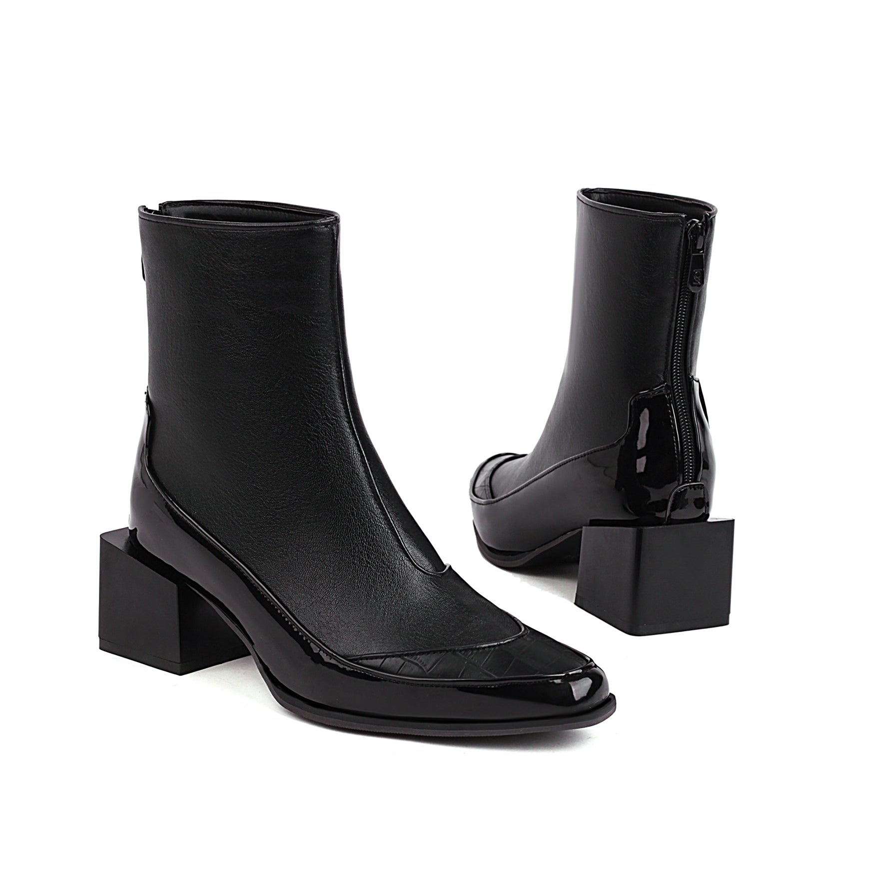 Bigsizeheels Square toe SIen back zipper ankle boots - Black freeshipping - bigsizeheel®-size5-size15 -All Plus Sizes Available!