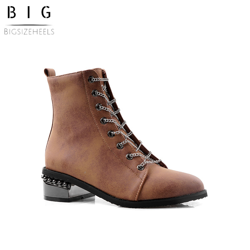 Bigsizeheels Round toe flat side zipper Martin boots - Brown freeshipping - bigsizeheel®-size5-size15 -All Plus Sizes Available!