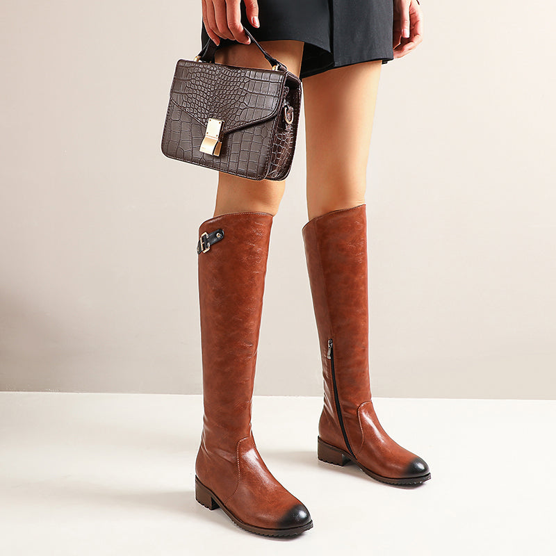 Bigsizeheels Black embellished retro round toe boots - Brown freeshipping - bigsizeheel®-size5-size15 -All Plus Sizes Available!