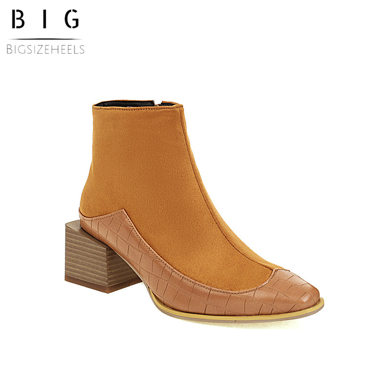 Bigsizeheels Stone pattern profiled heel ankle boots - Yellow freeshipping - bigsizeheel®-size5-size15 -All Plus Sizes Available!