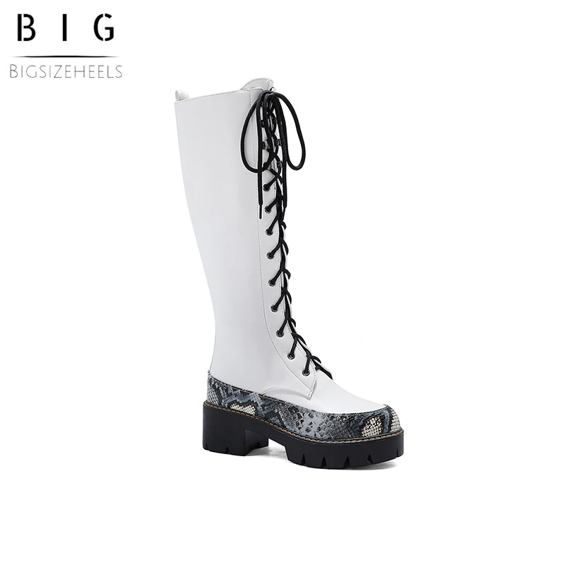 Bigsizeheels American thick soled side zipper boots - White freeshipping - bigsizeheel®-size5-size15 -All Plus Sizes Available!