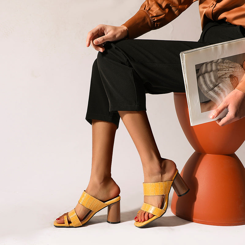 Bigsizeheels Trendy Chunky Heel Flip Flop Rubber Slippers Sandals - Yellow freeshipping - bigsizeheel®-size5-size15 -All Plus Sizes Available!