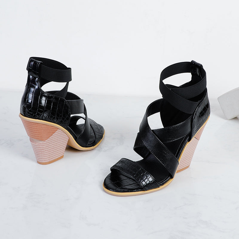 Bigsizeheels Attractive Cut-Outs Wedge Sandals - Black freeshipping - bigsizeheel®-size5-size15 -All Plus Sizes Available!