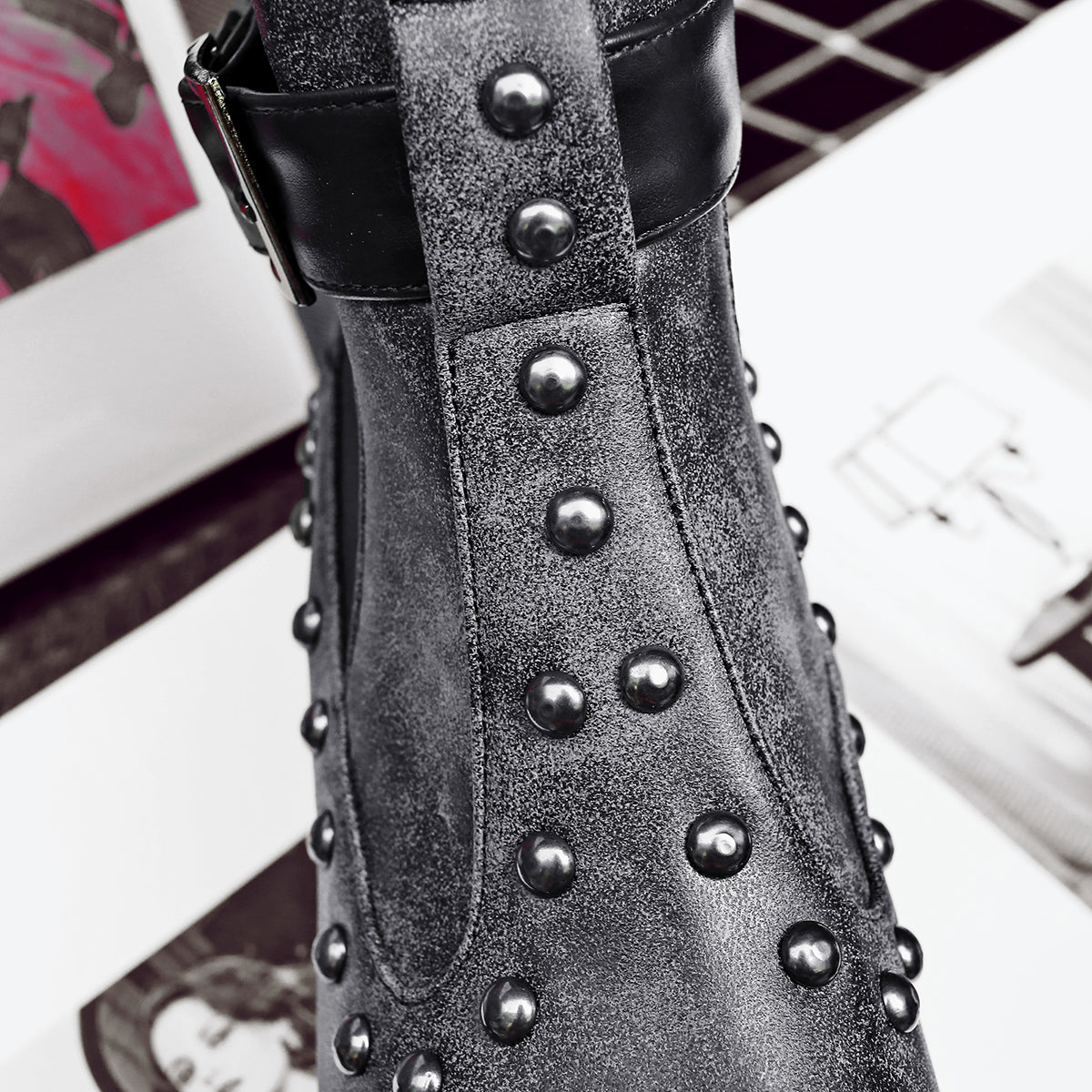 Bigsizeheels Matte rivet punk ankle boots- Black/big size boots