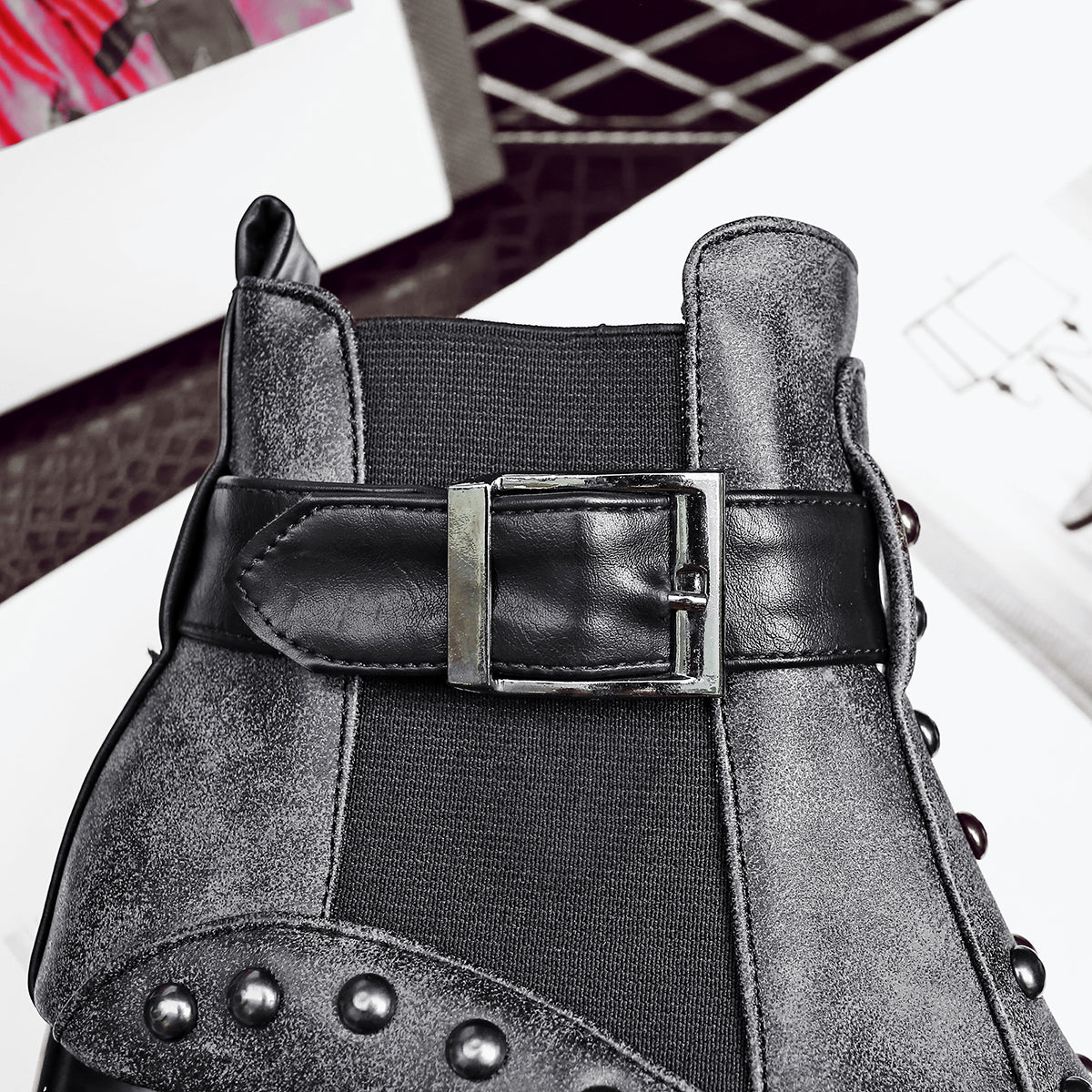 Bigsizeheels Matte rivet punk ankle boots- Black/big size boots