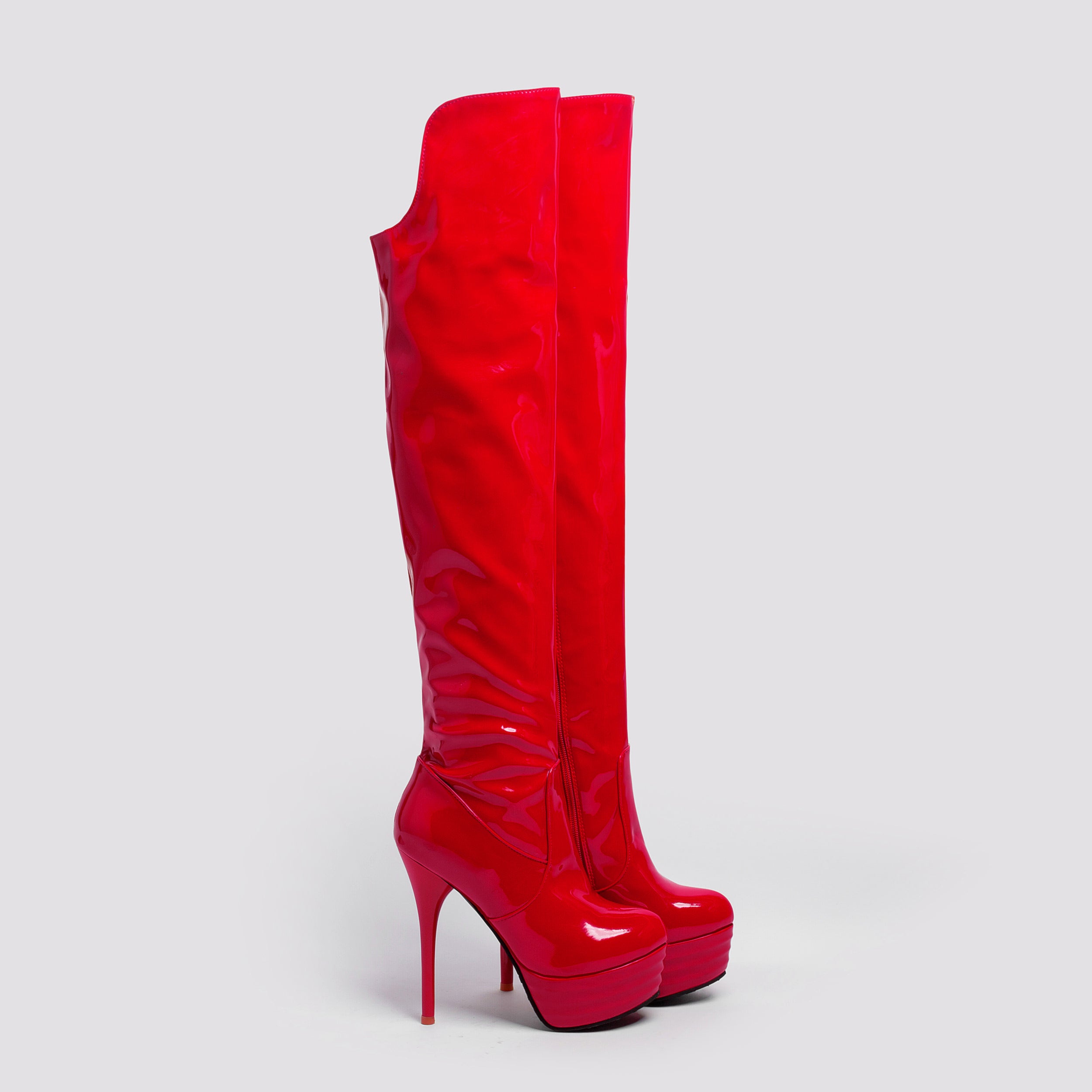 Bigsizeheels Waterproof covered knee-high heel boots - Red freeshipping - bigsizeheel®-size5-size15 -All Plus Sizes Available!