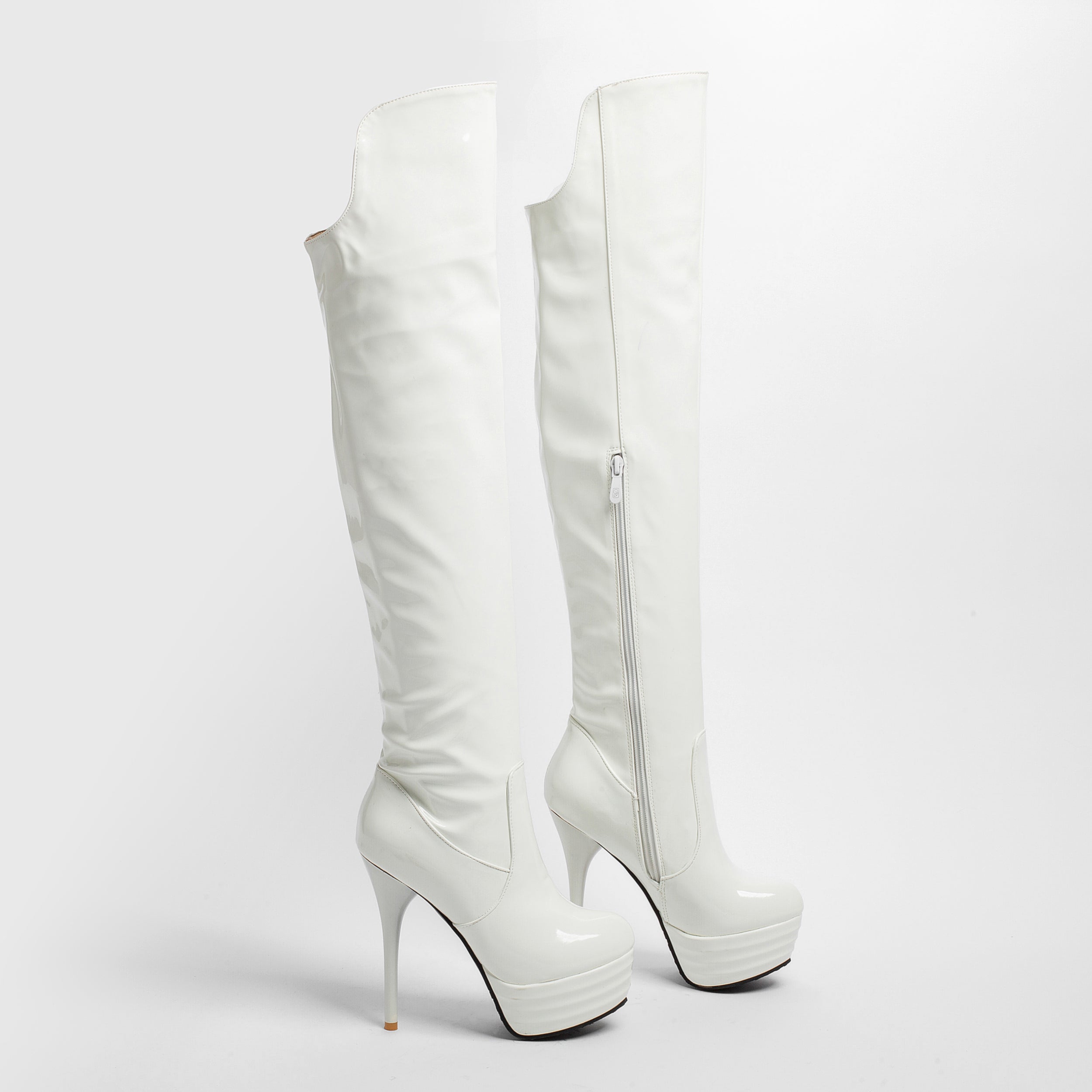 Bigsizeheels Waterproof covered knee-high heel boots - White freeshipping - bigsizeheel®-size5-size15 -All Plus Sizes Available!