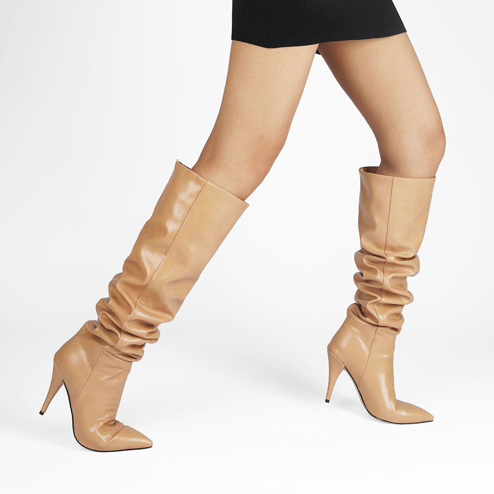 Bigsizeheels Super soft fabric tapered heel boots - Brown freeshipping - bigsizeheel®-size5-size15 -All Plus Sizes Available!