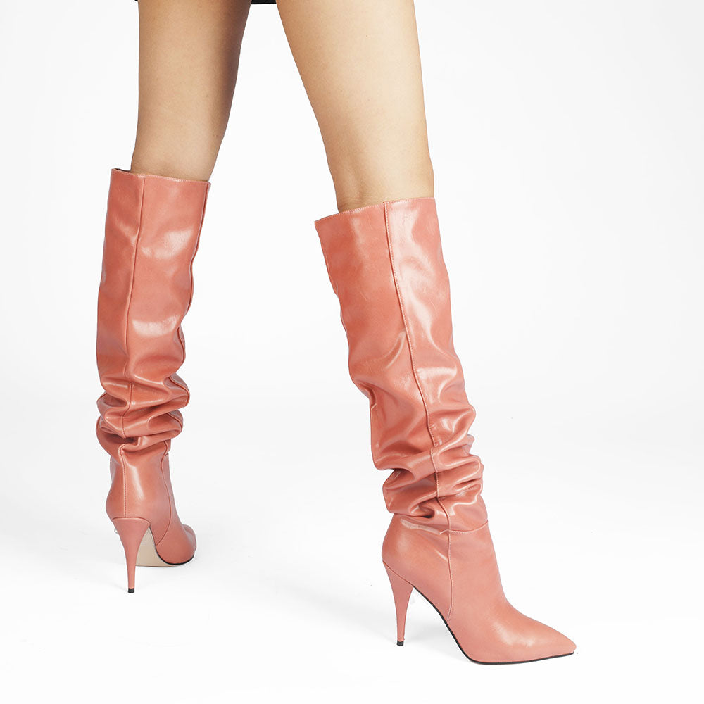 Bigsizeheels Super soft fabric tapered heel boots - Pink freeshipping - bigsizeheel®-size5-size15 -All Plus Sizes Available!