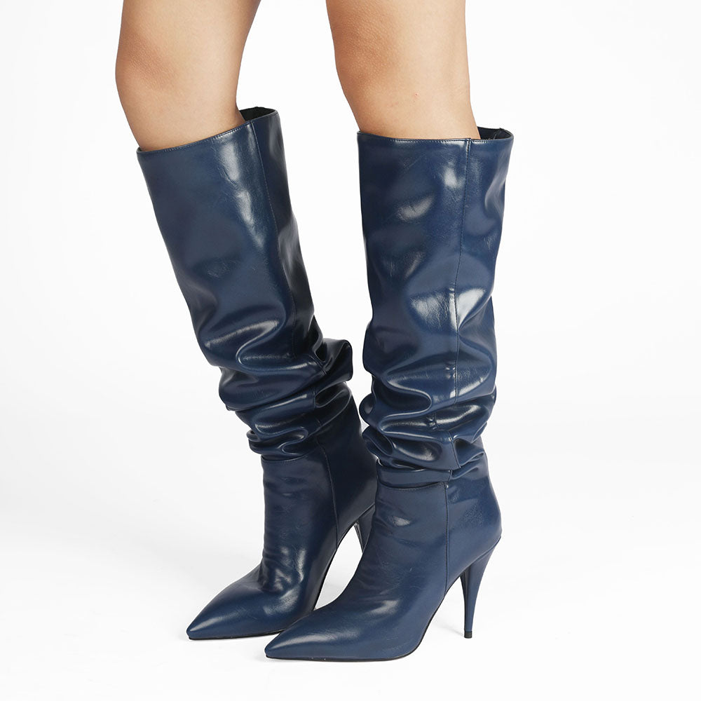 Bigsizeheels Super soft fabric tapered heel boots - Blue freeshipping - bigsizeheel®-size5-size15 -All Plus Sizes Available!