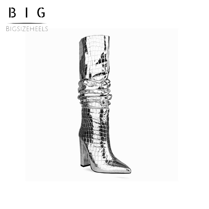 Bigsizeheels Metallic stone crepe boots - Siliver freeshipping - bigsizeheel®-size5-size15 -All Plus Sizes Available!