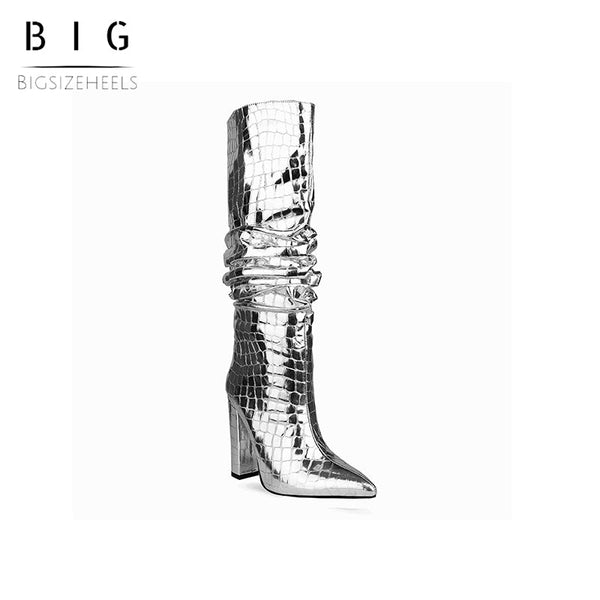Bigsizeheels Metallic stone crepe boots - Siliver freeshipping - bigsizeheel®-size5-size15 -All Plus Sizes Available!