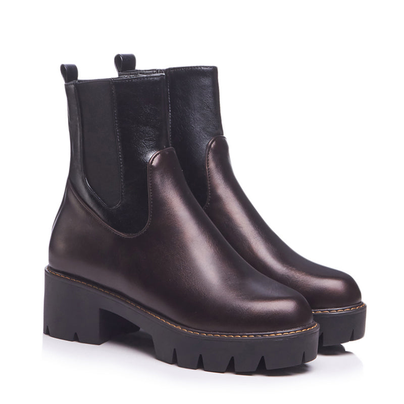 Bigsizeheels Concise platform round toe punk short boots - Eggplant freeshipping - bigsizeheel®-size5-size15 -All Plus Sizes Available!