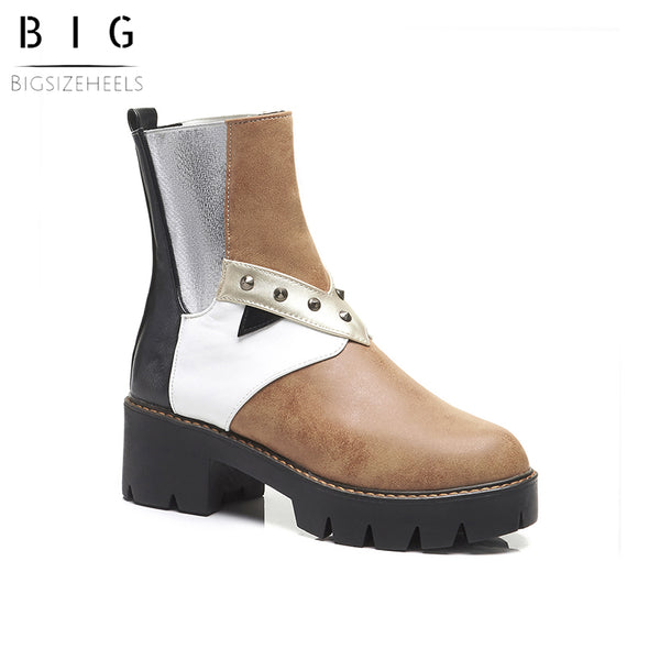 Bigsizeheels Platform round toe punk boot - Brown freeshipping - bigsizeheel®-size5-size15 -All Plus Sizes Available!