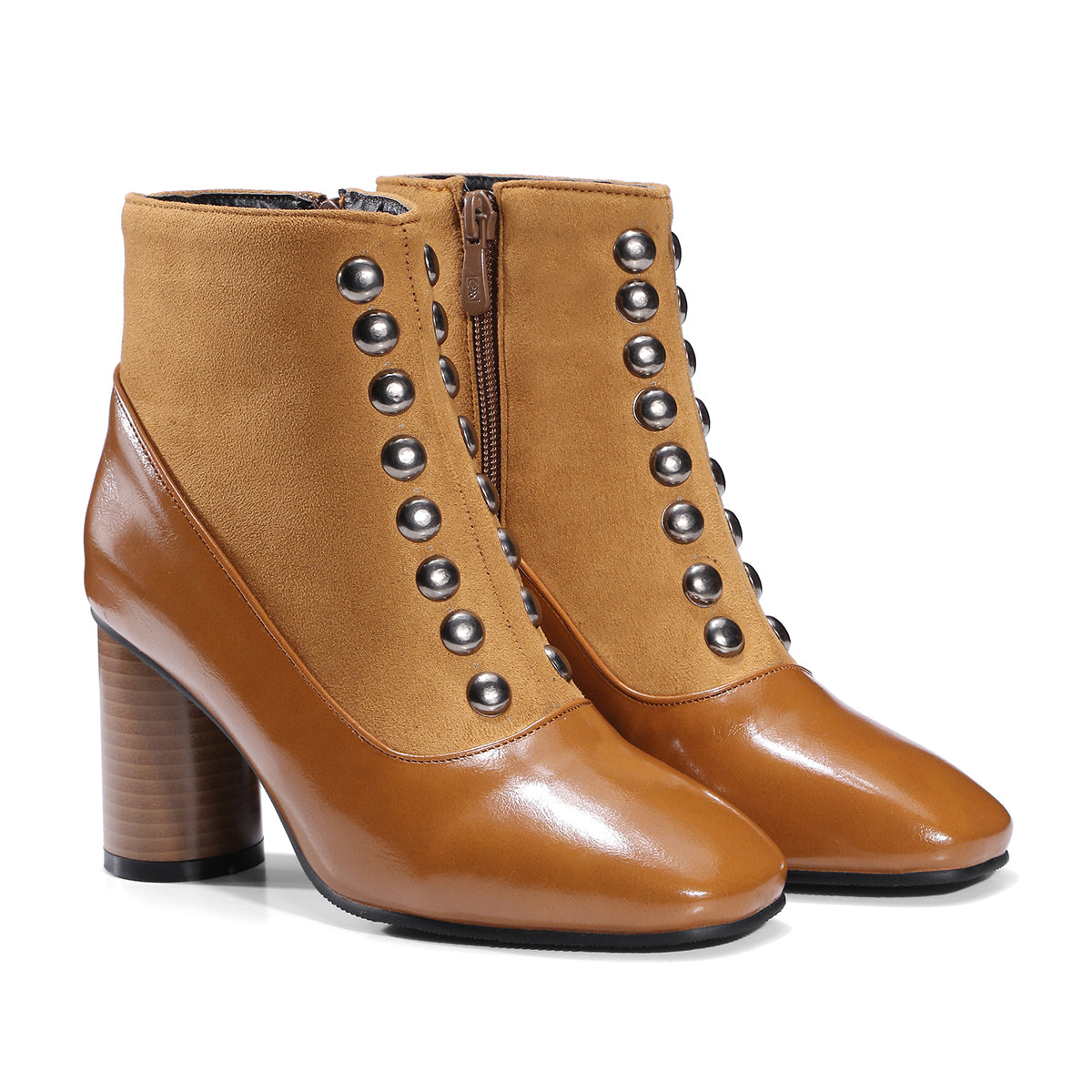 Bigsizeheels Square head rivet coloured ankle boots - Brown freeshipping - bigsizeheel®-size5-size15 -All Plus Sizes Available!