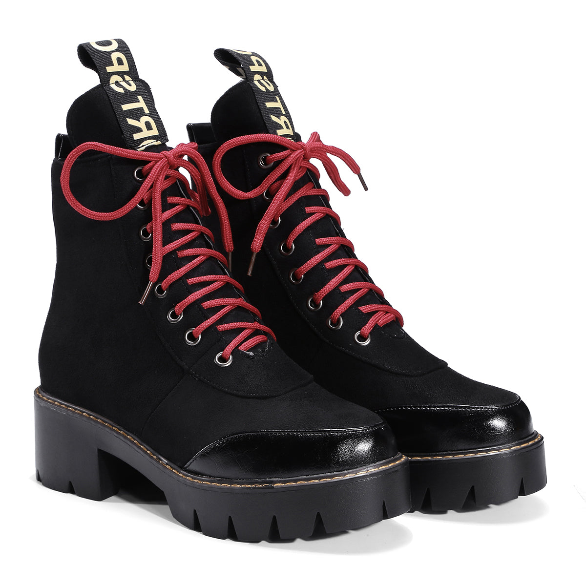 Bigsizeheels Round toe color strap Martin boots - Black freeshipping - bigsizeheel®-size5-size15 -All Plus Sizes Available!