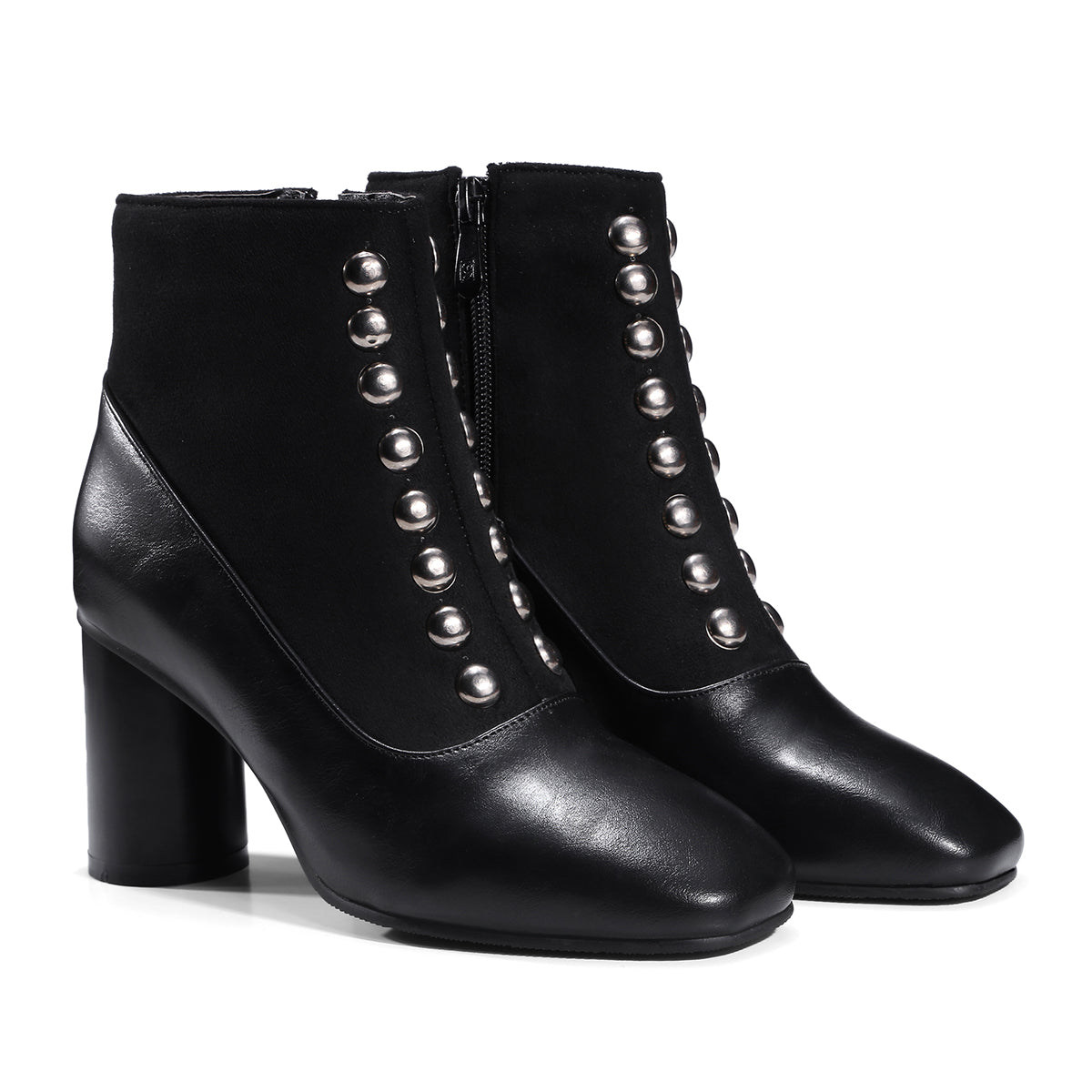Bigsizeheels Square head rivet coloured ankle boots - Black freeshipping - bigsizeheel®-size5-size15 -All Plus Sizes Available!