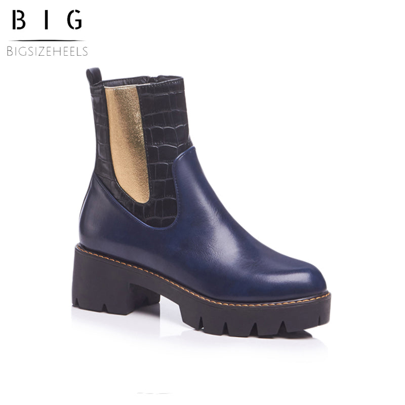 Bigsizeheels Concise platform round toe punk short boots - Blue freeshipping - bigsizeheel®-size5-size15 -All Plus Sizes Available!
