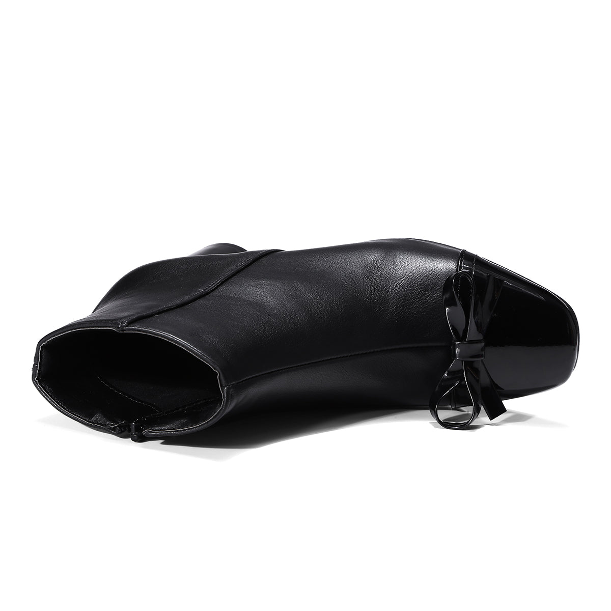 Bigsizeheels Thick heel square bow boots- Black/big size boots