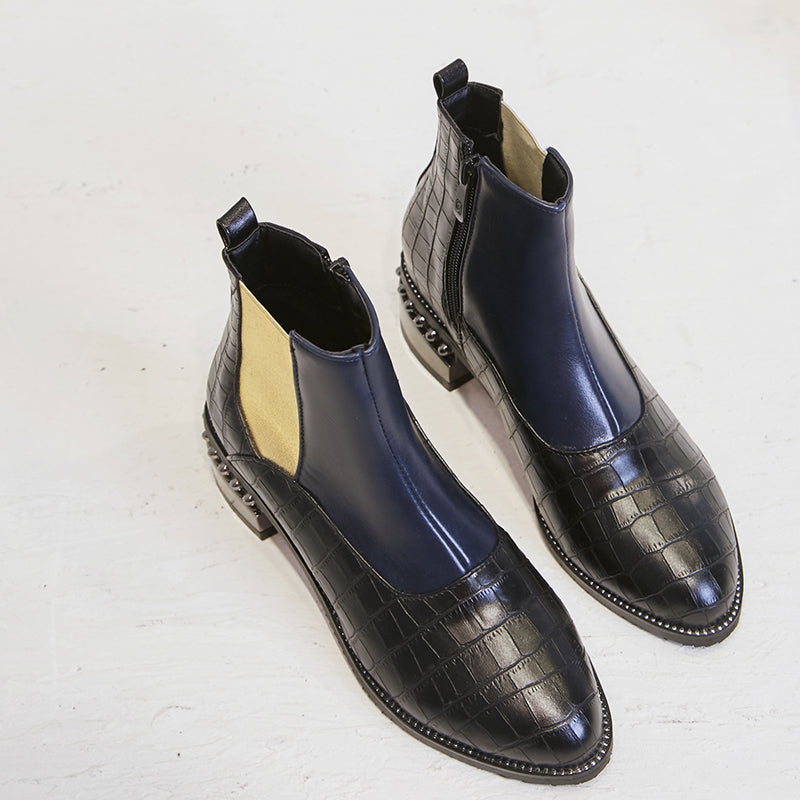 Bigsizeheels Spliced stone side zipper ankle boots - Blue freeshipping - bigsizeheel®-size5-size15 -All Plus Sizes Available!