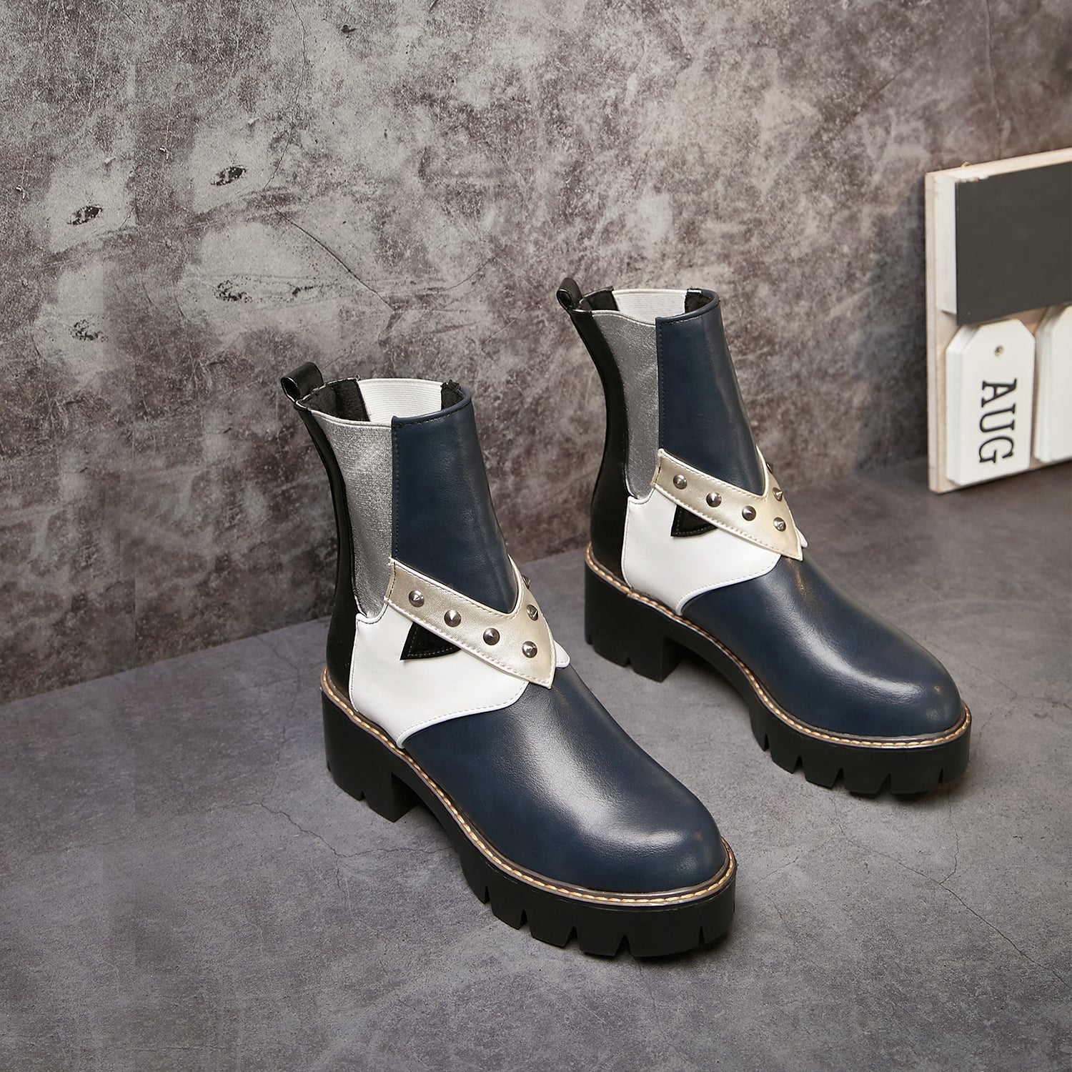 Bigsizeheels Platform round toe punk boot - Blue freeshipping - bigsizeheel®-size5-size15 -All Plus Sizes Available!