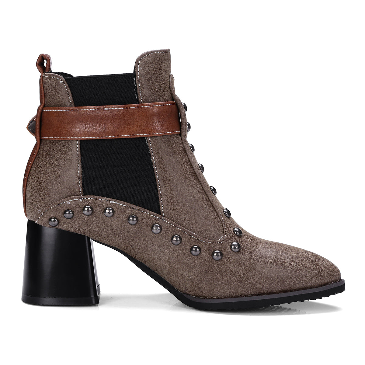 Bigsizeheels Matte rivet punk ankle boots- Brown/big size boots