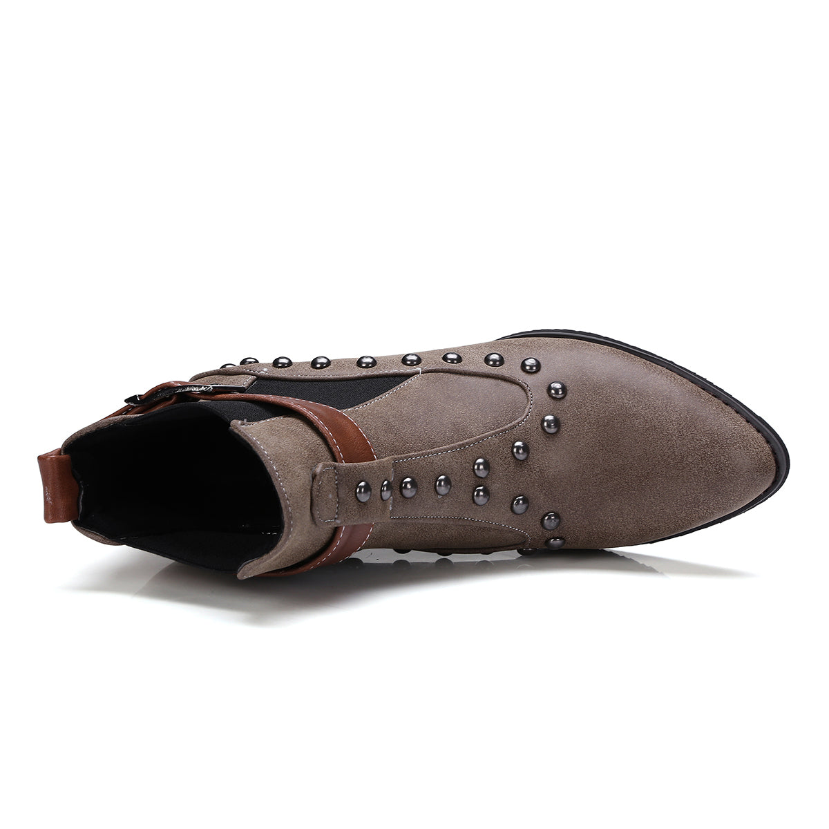 Bigsizeheels Matte rivet punk ankle boots- Brown/big size boots