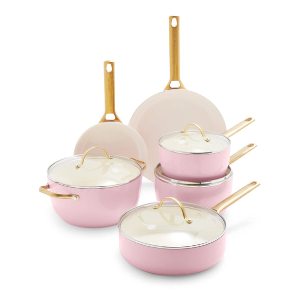 Reserve Ceramic Nonstick 10-Piece Cookware Set | Blush with Gold-Tone Handles