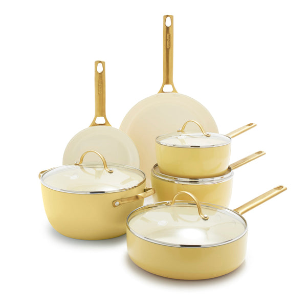 Reserve Ceramic Nonstick 10-Piece Cookware Set | Sunrise with Gold-Tone Handles
