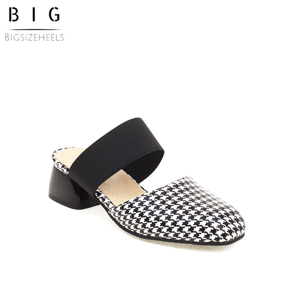 Bigsizeheels Houndstooth Round Toe Flats Sandals - Lattice best oversized womens heels are from bigsizeheels®