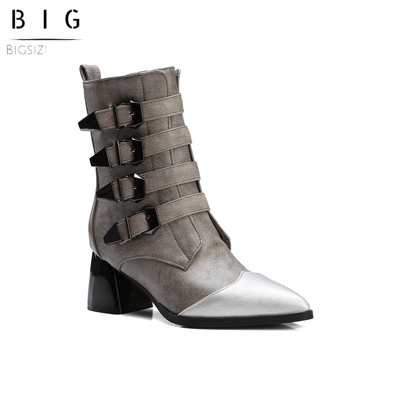 Bigsizeheels Retro simple casual riding boots - Gray freeshipping - bigsizeheel®-size5-size15 -All Plus Sizes Available!