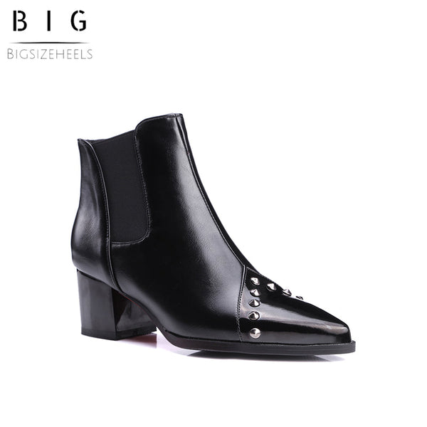 Bigsizeheels Chunky heel stud punk boots- Black/plus size boots