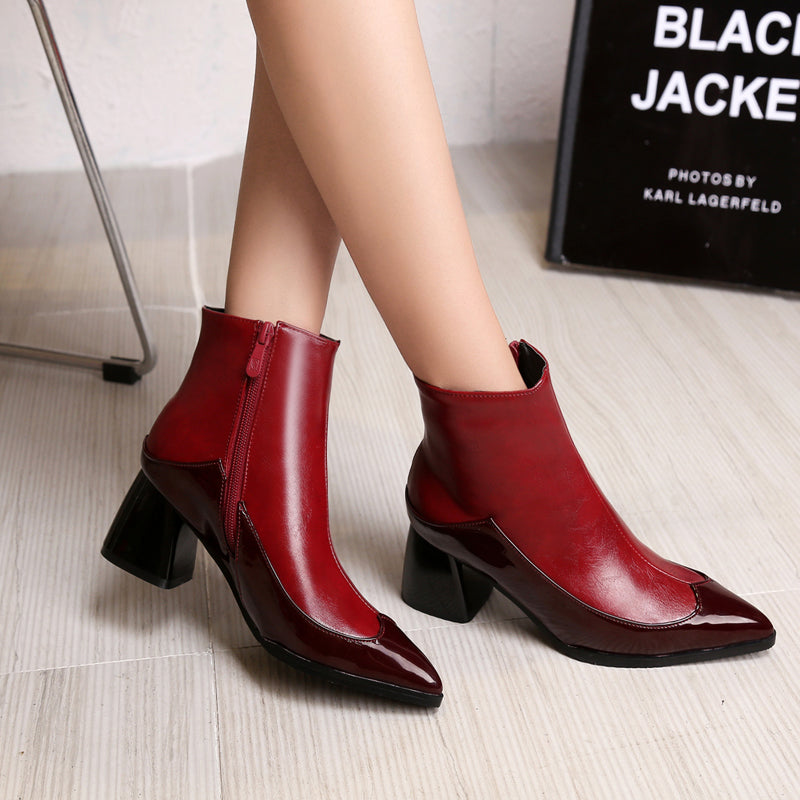 Bigsizeheels Bling shiny leather colorblock boots- Red/plus size boots