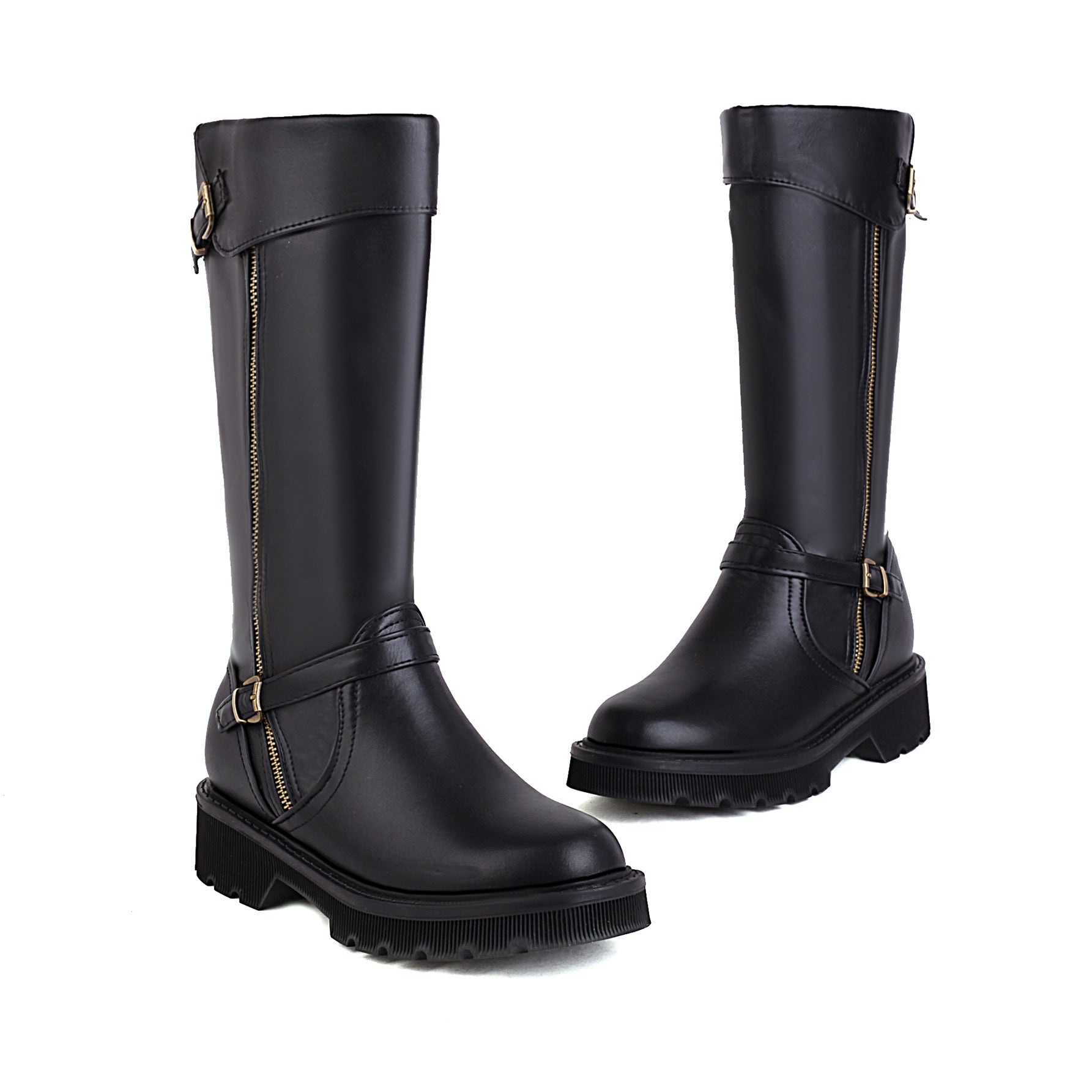 Bigsizeheels Vintage round toe leather boots - Black freeshipping - bigsizeheel®-size5-size15 -All Plus Sizes Available!