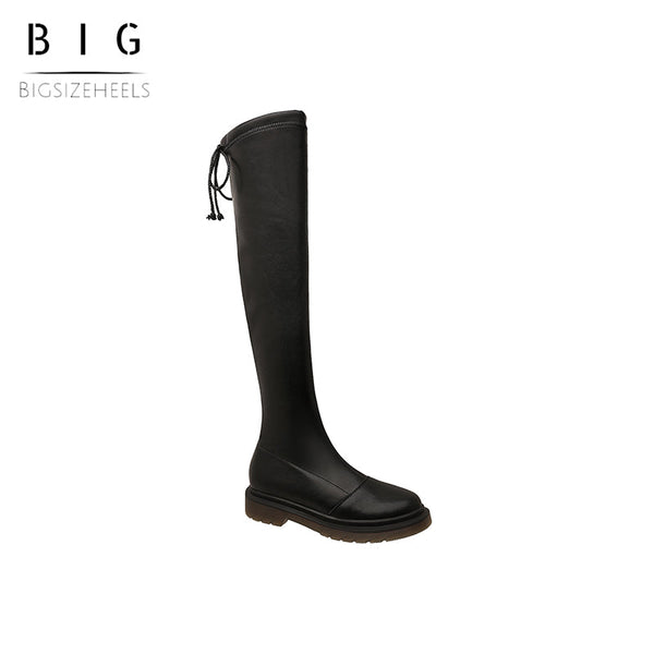 Bigsizeheels French Retro Tether Round Toe Boots - Black freeshipping - bigsizeheel®-size5-size15 -All Plus Sizes Available!