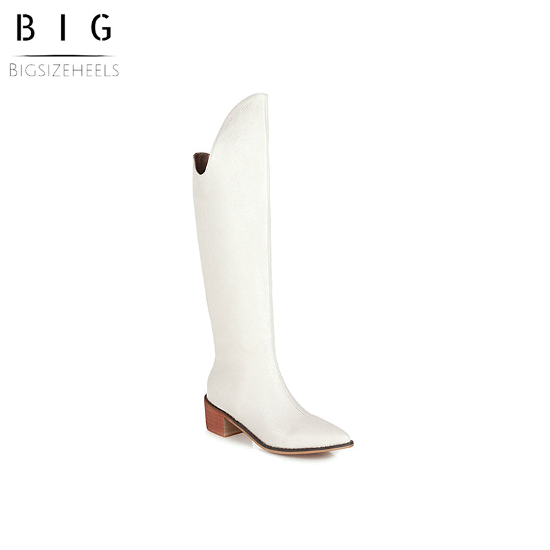 Bigsizeheels Thin snake print thick heel boots-White freeshipping - bigsizeheel®-size5-size15 -All Plus Sizes Available!