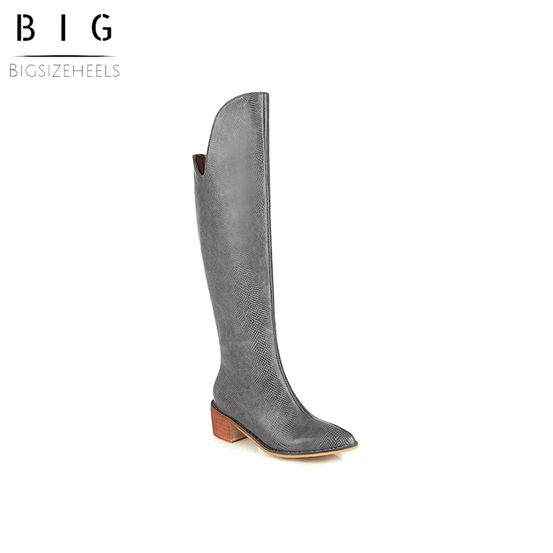 Bigsizeheels Thin snake print thick heel boots-Gray freeshipping - bigsizeheel®-size5-size15 -All Plus Sizes Available!