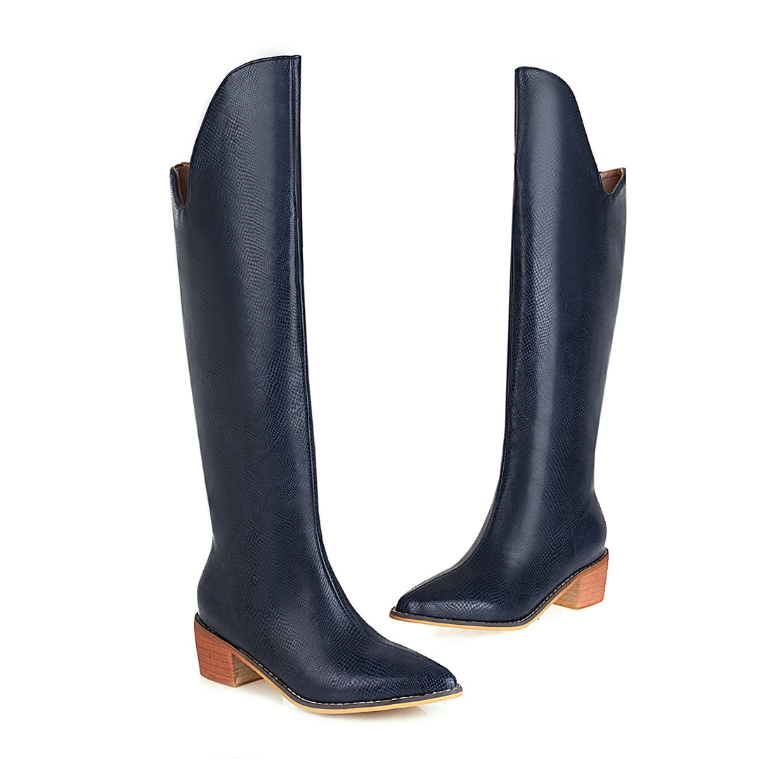 Bigsizeheels Thin snake print thick heel boots-Blue freeshipping - bigsizeheel®-size5-size15 -All Plus Sizes Available!