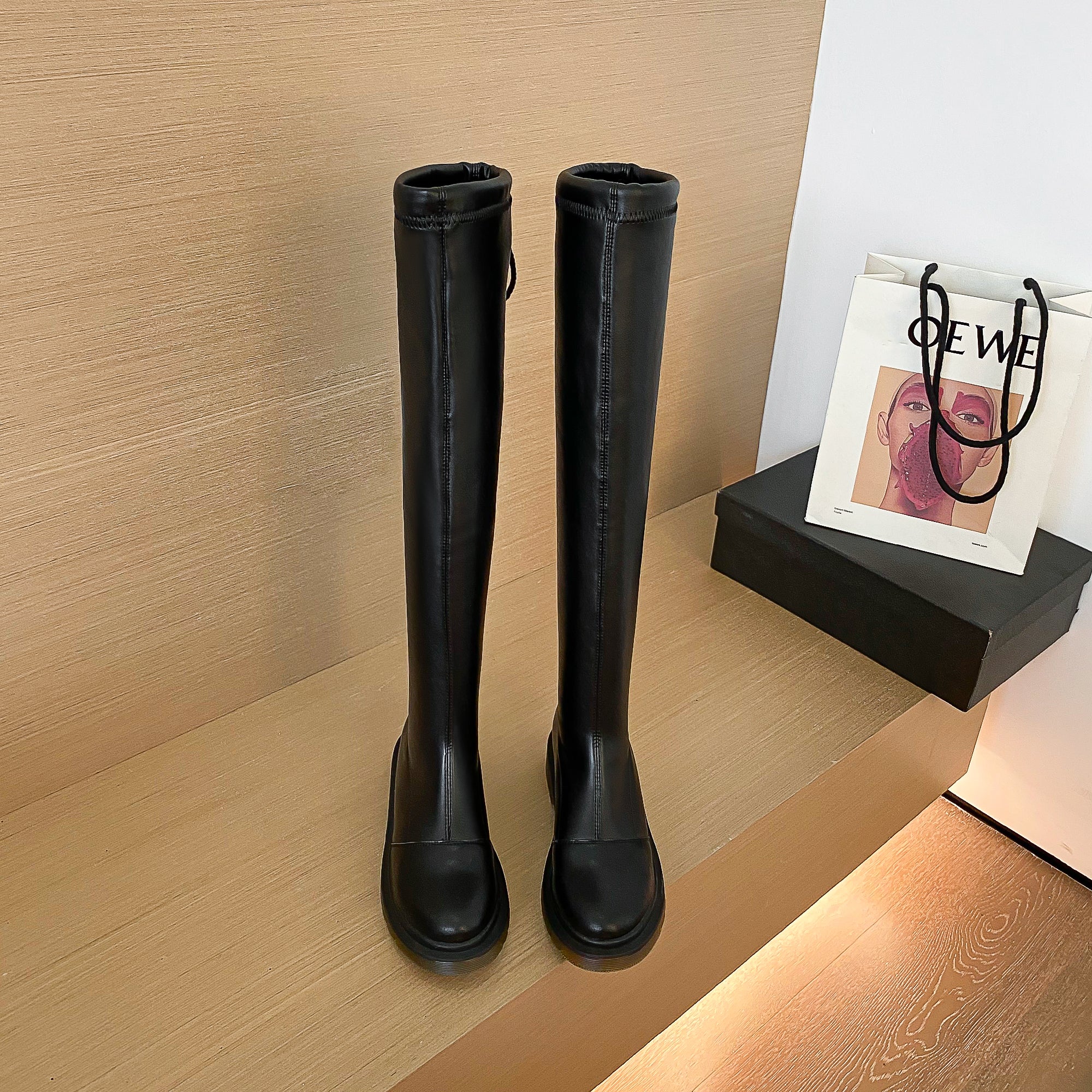 Bigsizeheels French Retro Tether Round Toe Boots - Black freeshipping - bigsizeheel®-size5-size15 -All Plus Sizes Available!