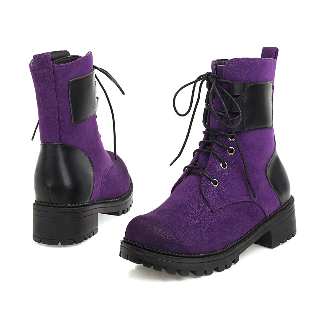 Bigsizeheels Colorblock retro fashion Martin boots - Purple freeshipping - bigsizeheel®-size5-size15 -All Plus Sizes Available!