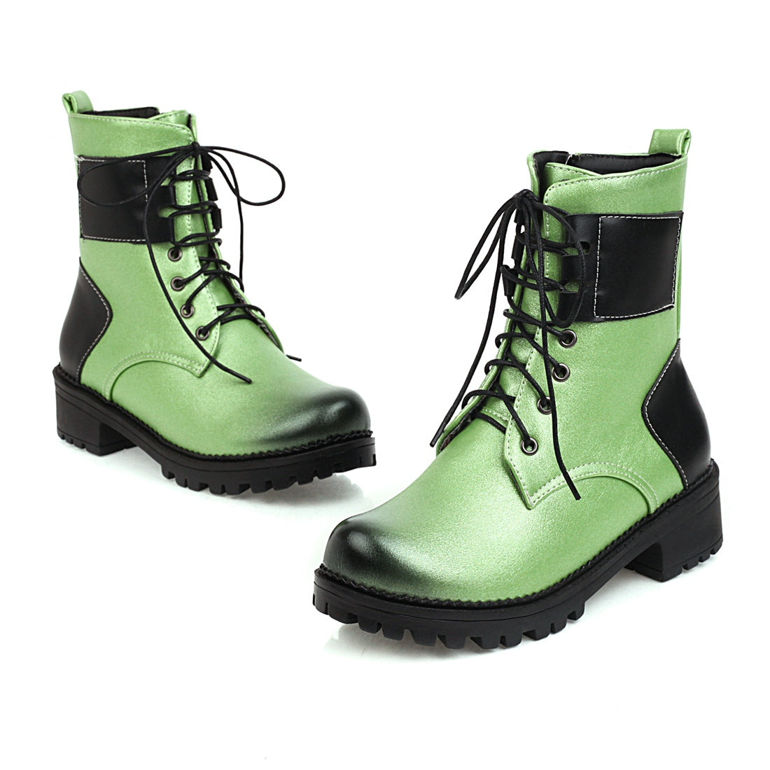 Bigsizeheels Colorblock retro fashion Martin boots - Green freeshipping - bigsizeheel®-size5-size15 -All Plus Sizes Available!
