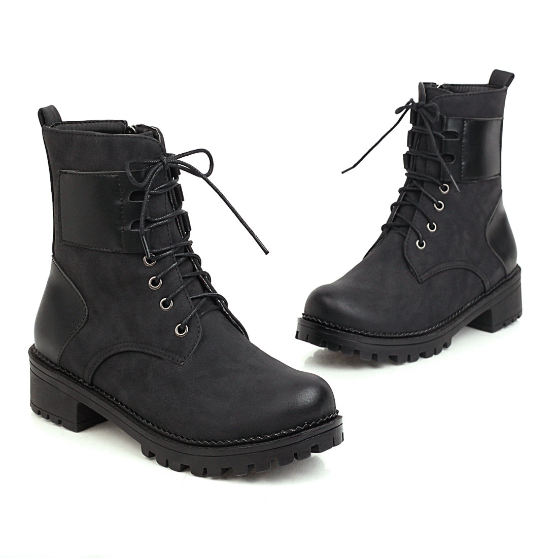 Bigsizeheels Colorblock retro fashion Martin boots - Black freeshipping - bigsizeheel®-size5-size15 -All Plus Sizes Available!